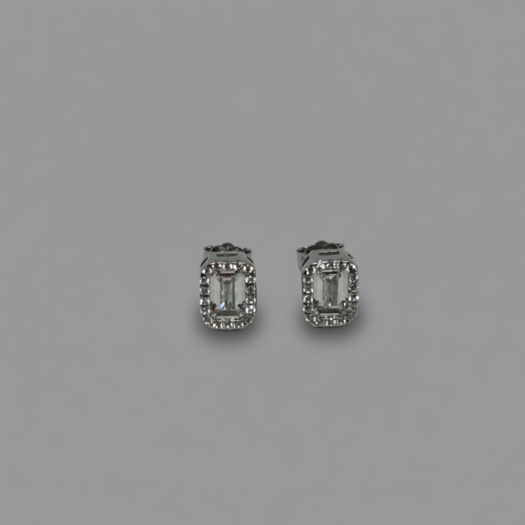 Ice Cube Luxe — Square Halo Crystal Stud Earrings — 925 Sterling Silver