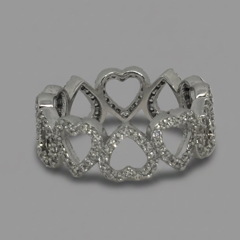 Ring of Sparkling Hearts — 925 Sterling Silver