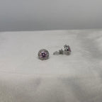 Moissanite Pink Halo Stud Earrings — Sterling Silver