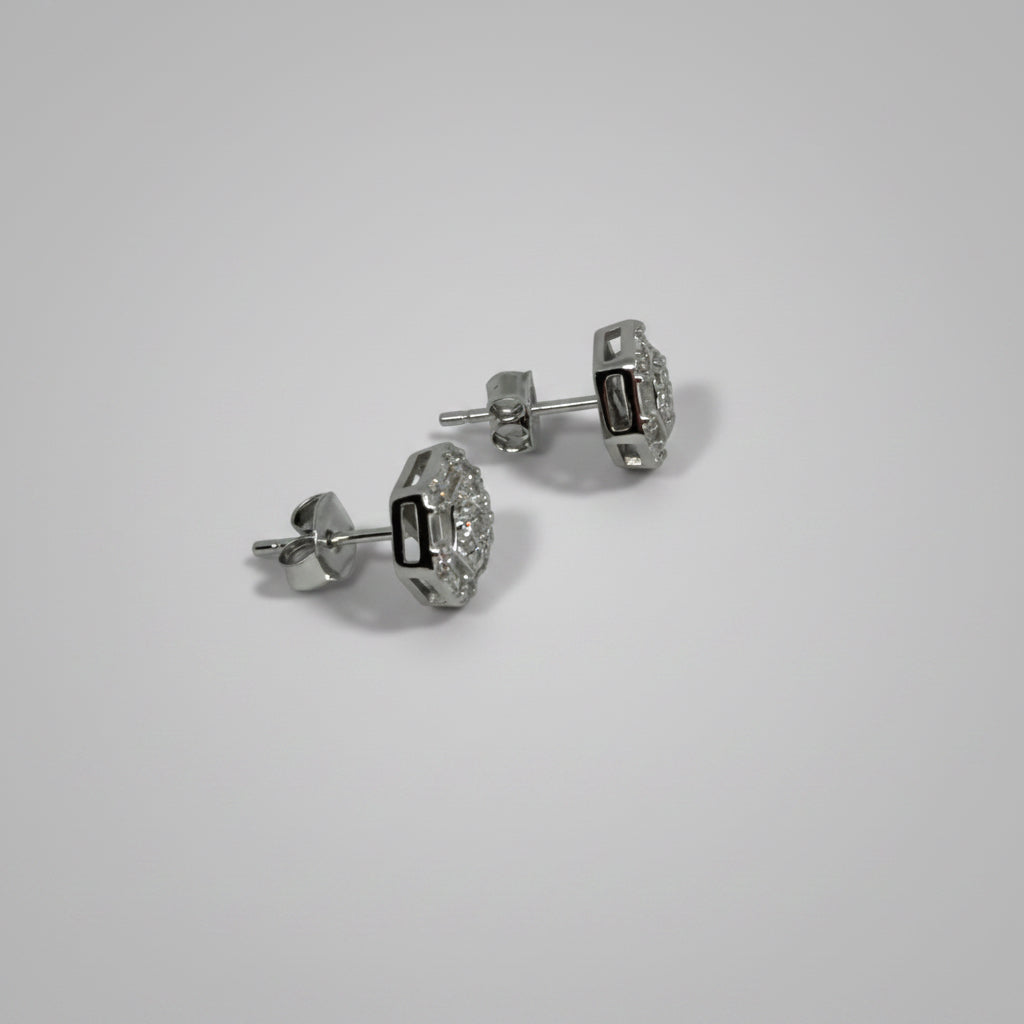 Hex Luxe — Hexagon Baguette Crystal Stud Earrings — 925 Sterling Silver