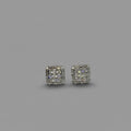 Men's Silver Square Baguette & Crystal Stud Earrings / Aretes de Hombre Cuadrados Plata Baguette y Cristal