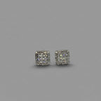 Men's Silver Square Baguette & Crystal Stud Earrings / Aretes de Hombre Cuadrados Plata Baguette y Cristal