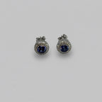 Sapphire Crown — Sapphire Double Halo Stud Earrings — 925 Sterling Silver
