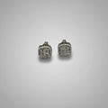 Men's Silver Cushion Double Halo Crystal Stud Earrings / Aretes de Hombre Cushion Doble Halo Plata