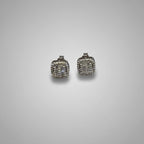 Men's Silver Cushion Double Halo Crystal Stud Earrings / Aretes de Hombre Cushion Doble Halo Plata