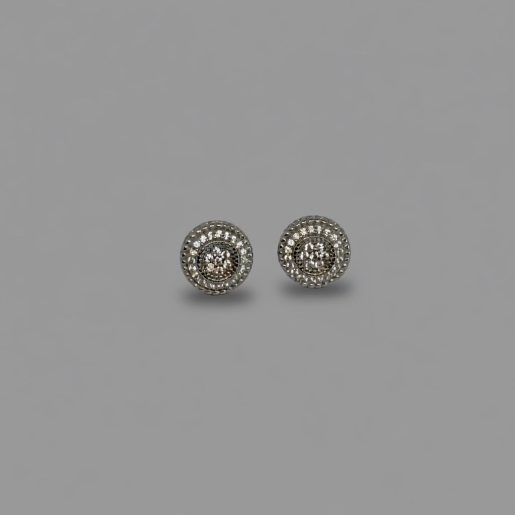 Men's Silver Round Double Halo Crystal Stud Earrings / Aretes de Hombre Redondos Doble Halo Plata