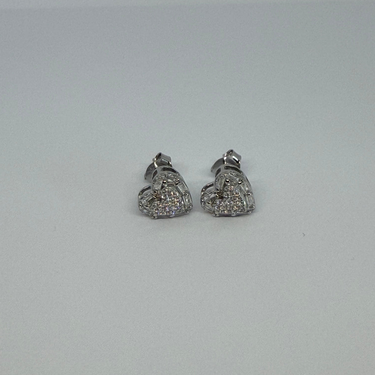 Vintage Heart — Floral Heart Crystal Stud Earrings — 925 Sterling Silver