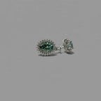 Moissanite Aurora Esmeralda Teal Floral Halo Stud Earrings — Sterling Silver