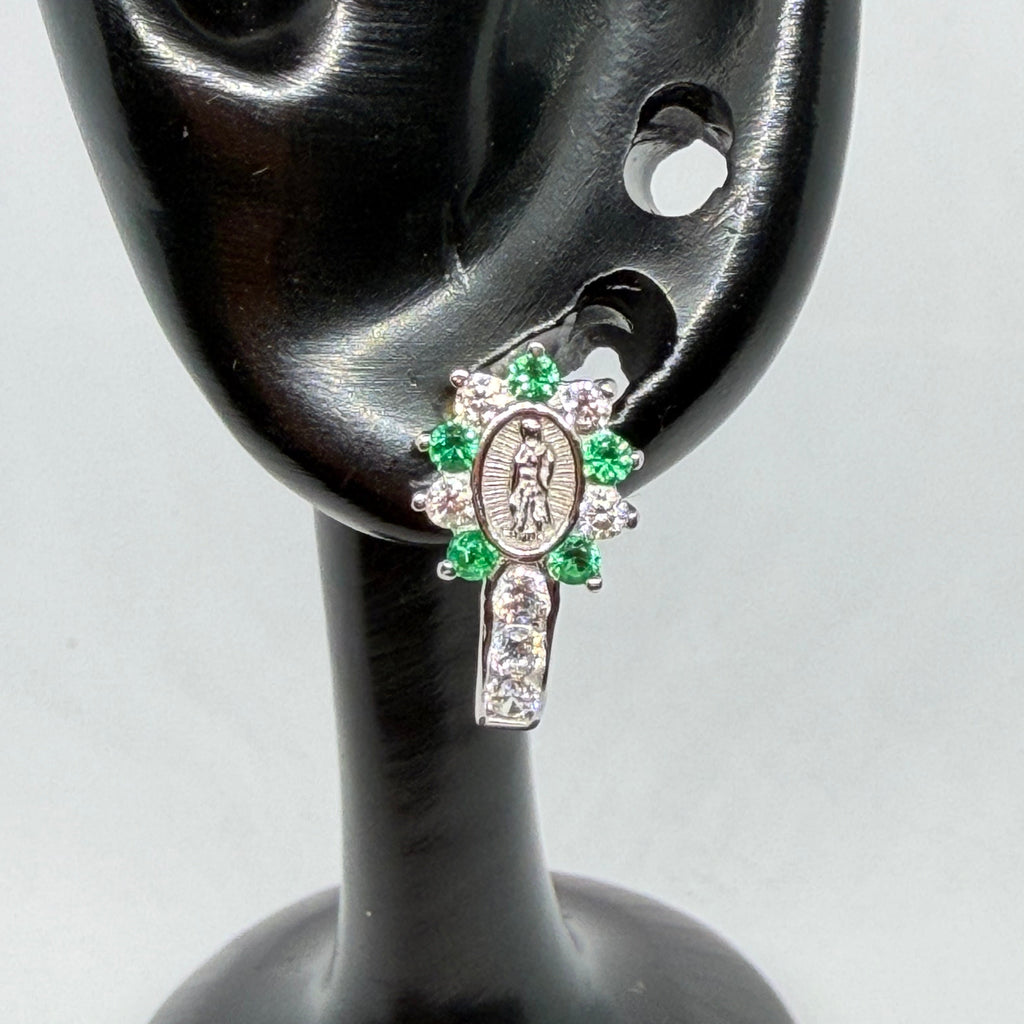 Virgin of Guadalupe Earrings – Green & Crystal / Aretes Virgen de Guadalupe – Verde y Cristal