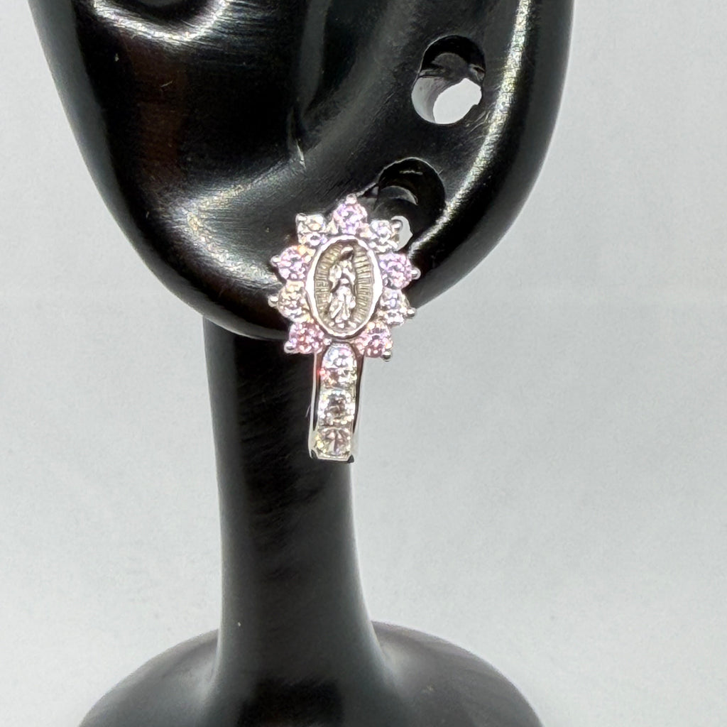 Virgin of Guadalupe Earrings – Pink & Crystal / Aretes Virgen de Guadalupe – Rosa y Cristal