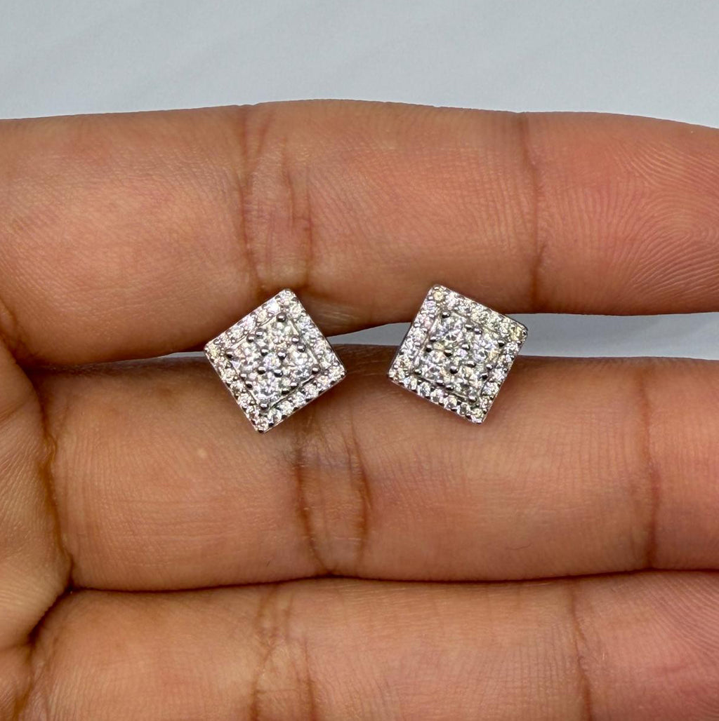 Moissanite Square Halo Stud Earrings — Sterling Silver