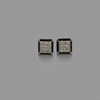 Men's Two-Tone Black & Silver Square Stud Earrings / Aretes de Hombre Cuadrados Bicolor Negro y Plata