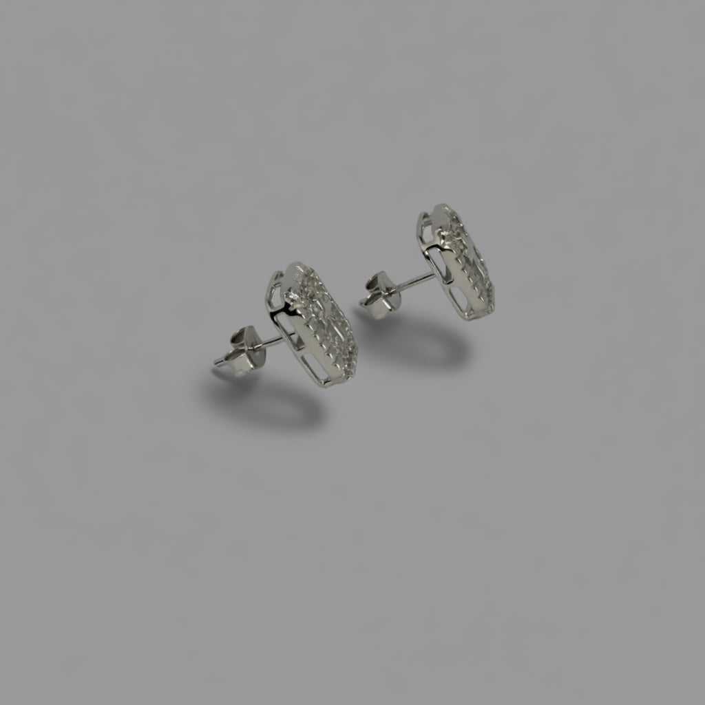 Men's Silver Cross Crystal Stud Earrings / Aretes de Hombre Cruz con Cristales Plata