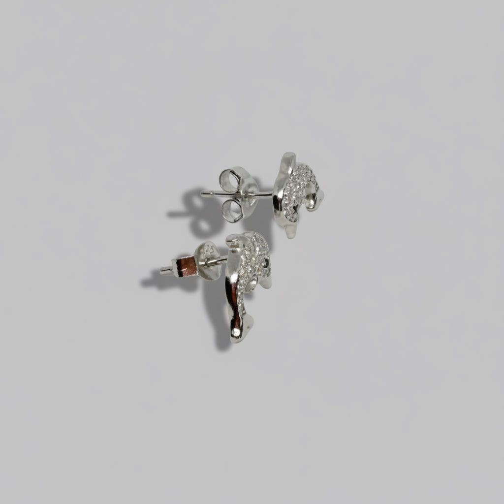 Ocean Soul — Dolphin Pavé Stud Earrings — 925 Sterling Silver