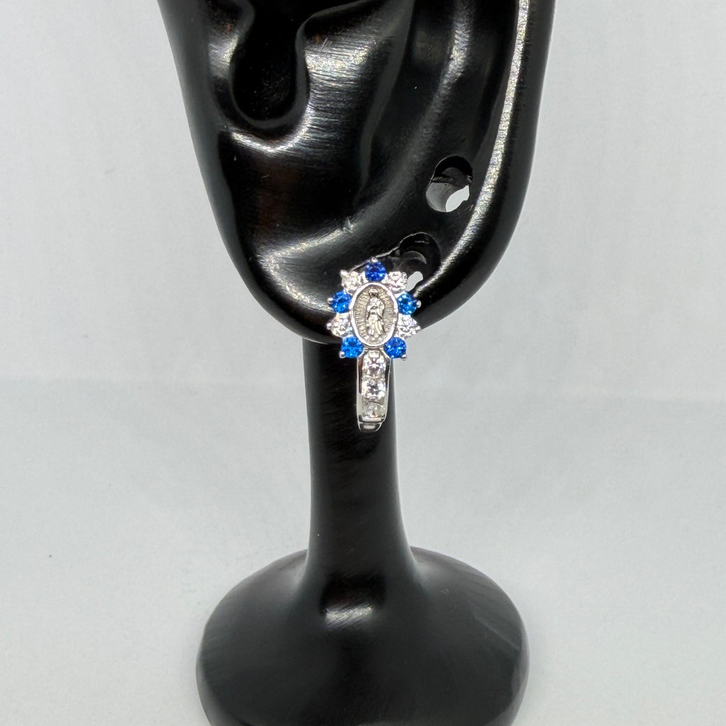 Virgin of Guadalupe Earrings – Blue & Crystal / Aretes Virgen de Guadalupe – Azul y Cristal