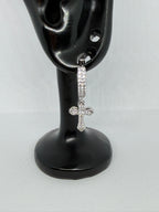 Crystal Cross Dangle Hoop Earrings / Aretes Argolla con Cruz Colgante de Cristales