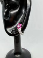 Pink Flower Crystal Hoop Earrings / Aretes Argolla con Flor de Cristales Rosas