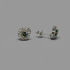 Moissanite Green Halo Stud Earrings — Sterling Silver