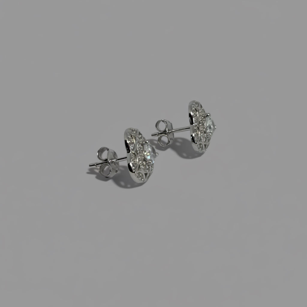 Pure Love — Floating Solitaire Heart Stud Earrings — 925 Sterling Silver
