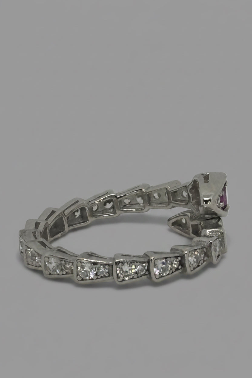 Ruby-Crowned Serpent Ring — 925 Sterling Silver
