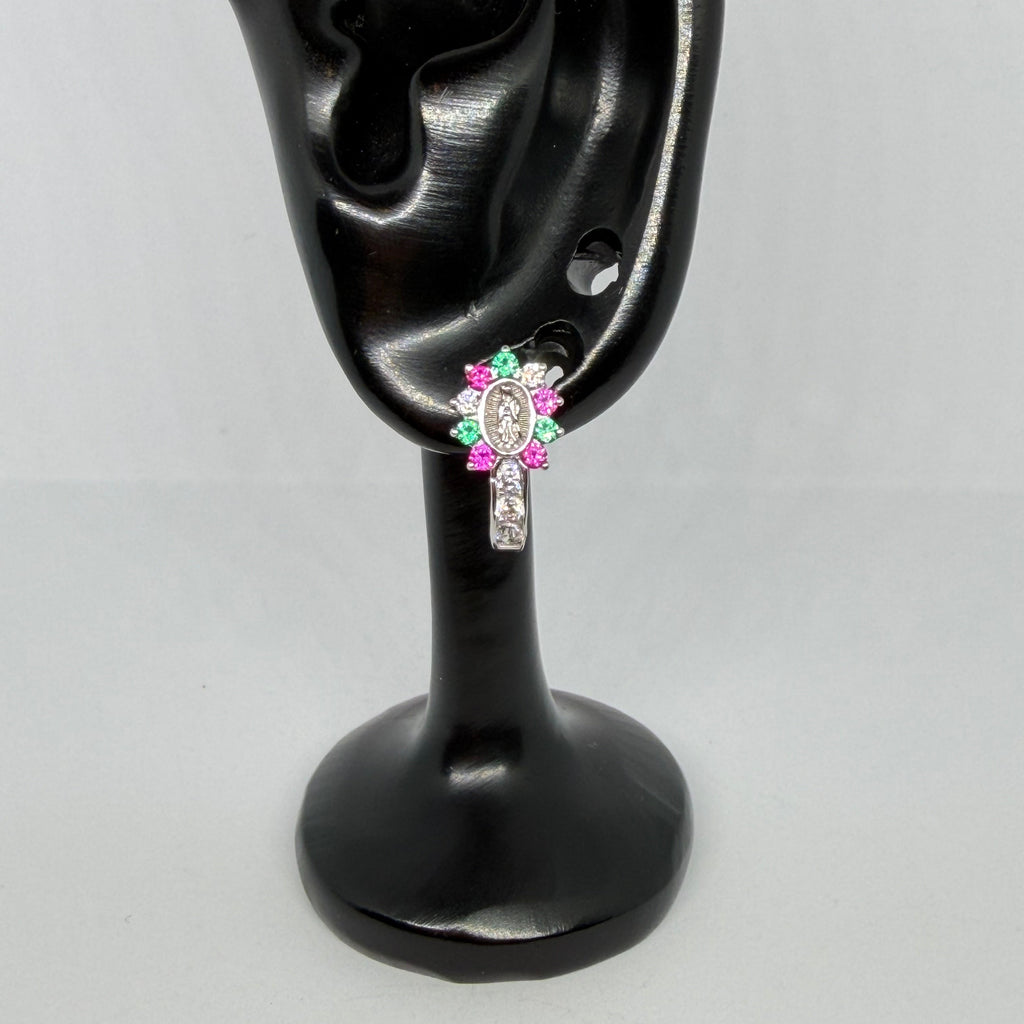 Virgin of Guadalupe Earrings – Multicolor Pink & Green / Aretes Virgen de Guadalupe – Multicolor Rosa y Verde