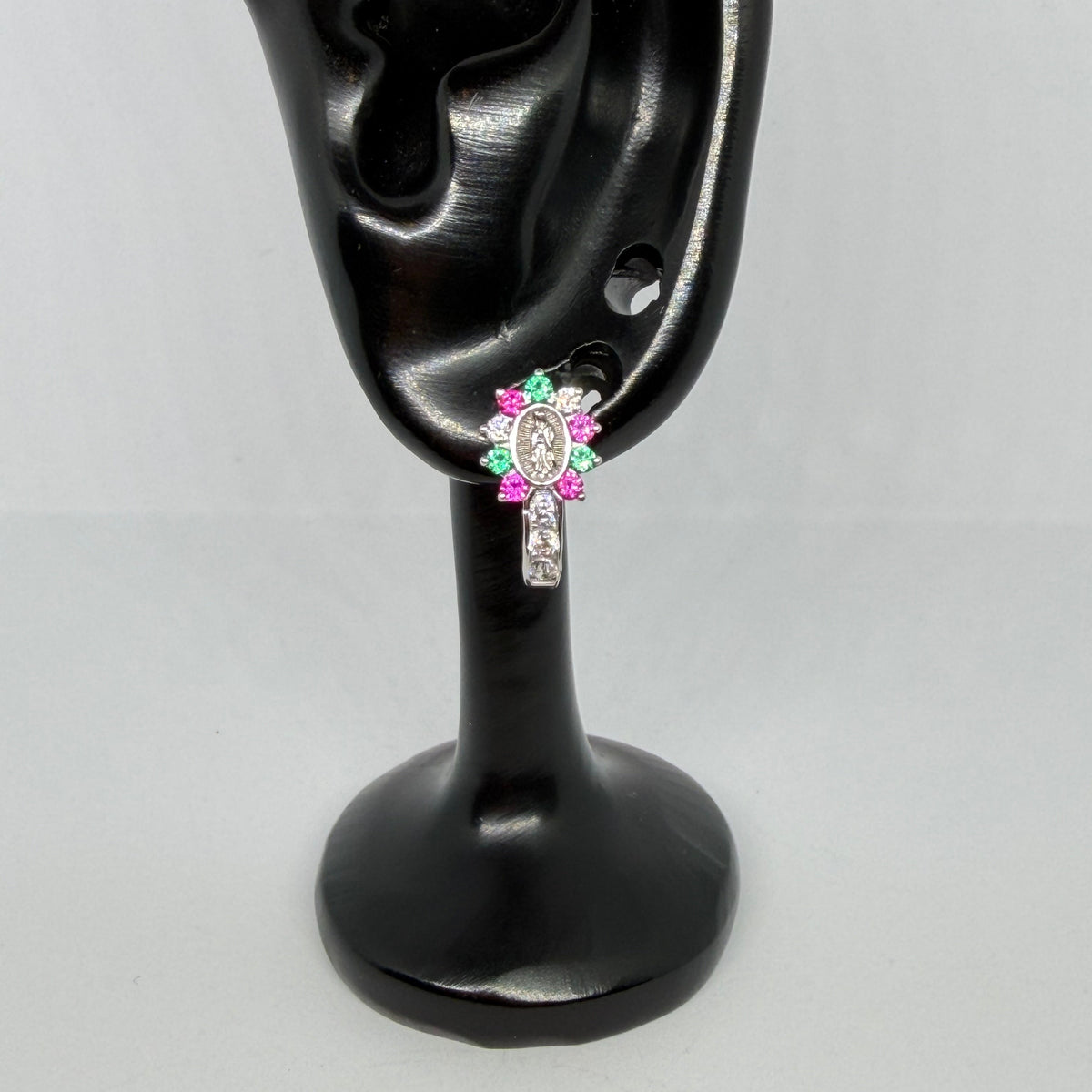 Virgin of Guadalupe Earrings – Multicolor Pink & Green / Aretes Virgen de Guadalupe – Multicolor Rosa y Verde