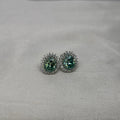 Moissanite Aurora Esmeralda Teal Floral Halo Stud Earrings — Sterling Silver