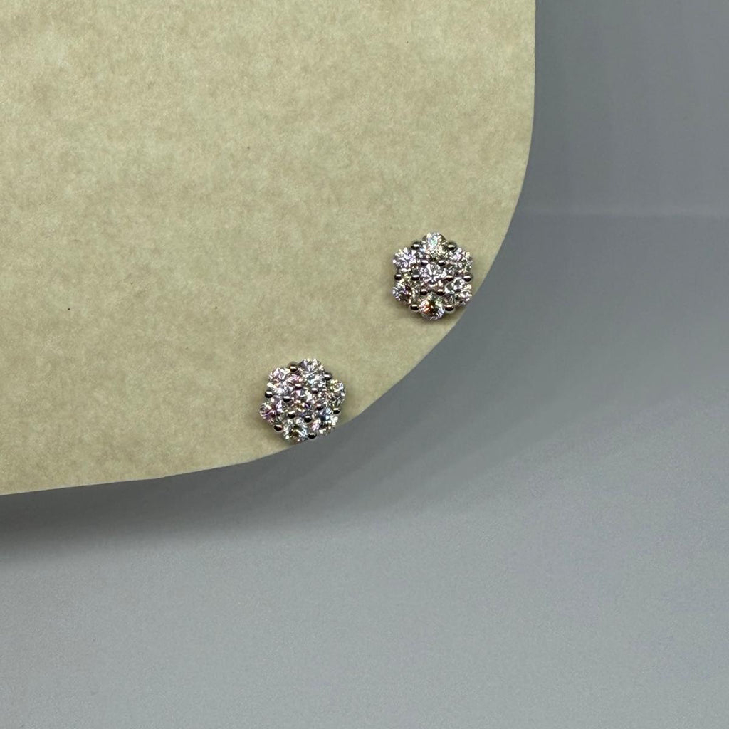 Moissanite Round Cluster Stud Earrings — Sterling Silver