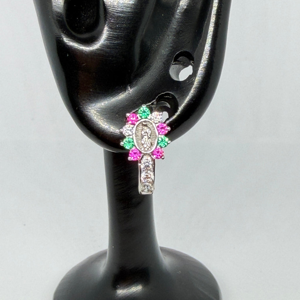 Virgin of Guadalupe Earrings – Multicolor Pink & Green / Aretes Virgen de Guadalupe – Multicolor Rosa y Verde