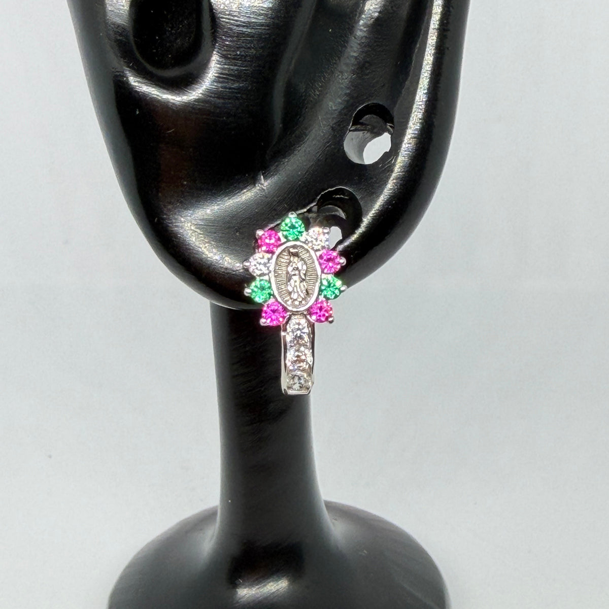 Virgin of Guadalupe Earrings – Multicolor Pink & Green / Aretes Virgen de Guadalupe – Multicolor Rosa y Verde
