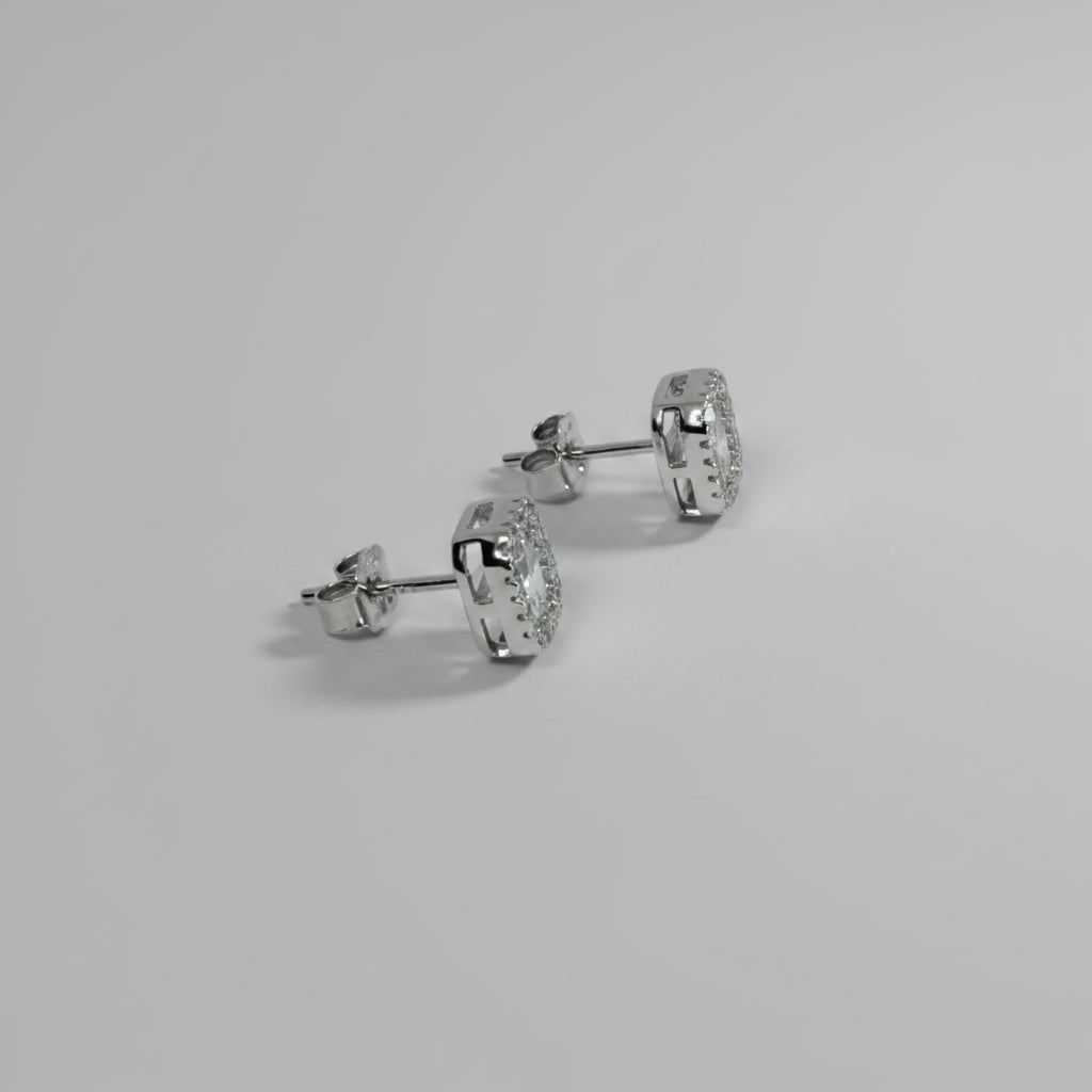 Ice Cube Luxe — Square Halo Crystal Stud Earrings — 925 Sterling Silver