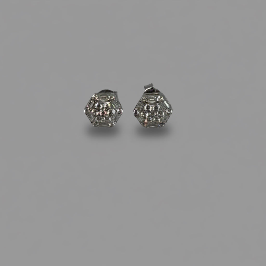 Hex Luxe — Hexagon Baguette Crystal Stud Earrings — 925 Sterling Silver