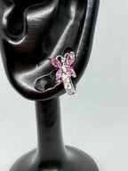 Pink Butterfly Crystal Hoop Earrings / Aretes Argolla con Mariposa de Cristales Rosas