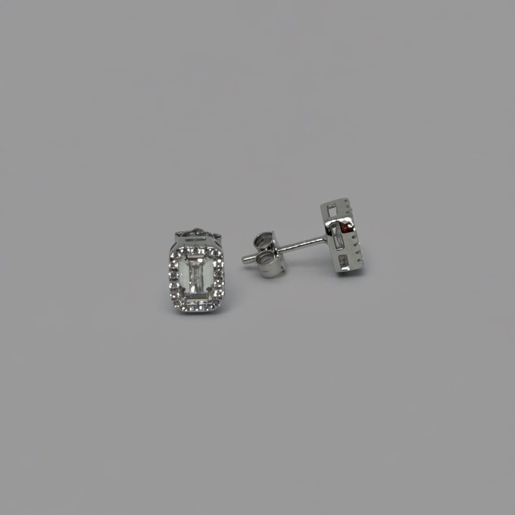 Ice Cube Luxe — Square Halo Crystal Stud Earrings — 925 Sterling Silver