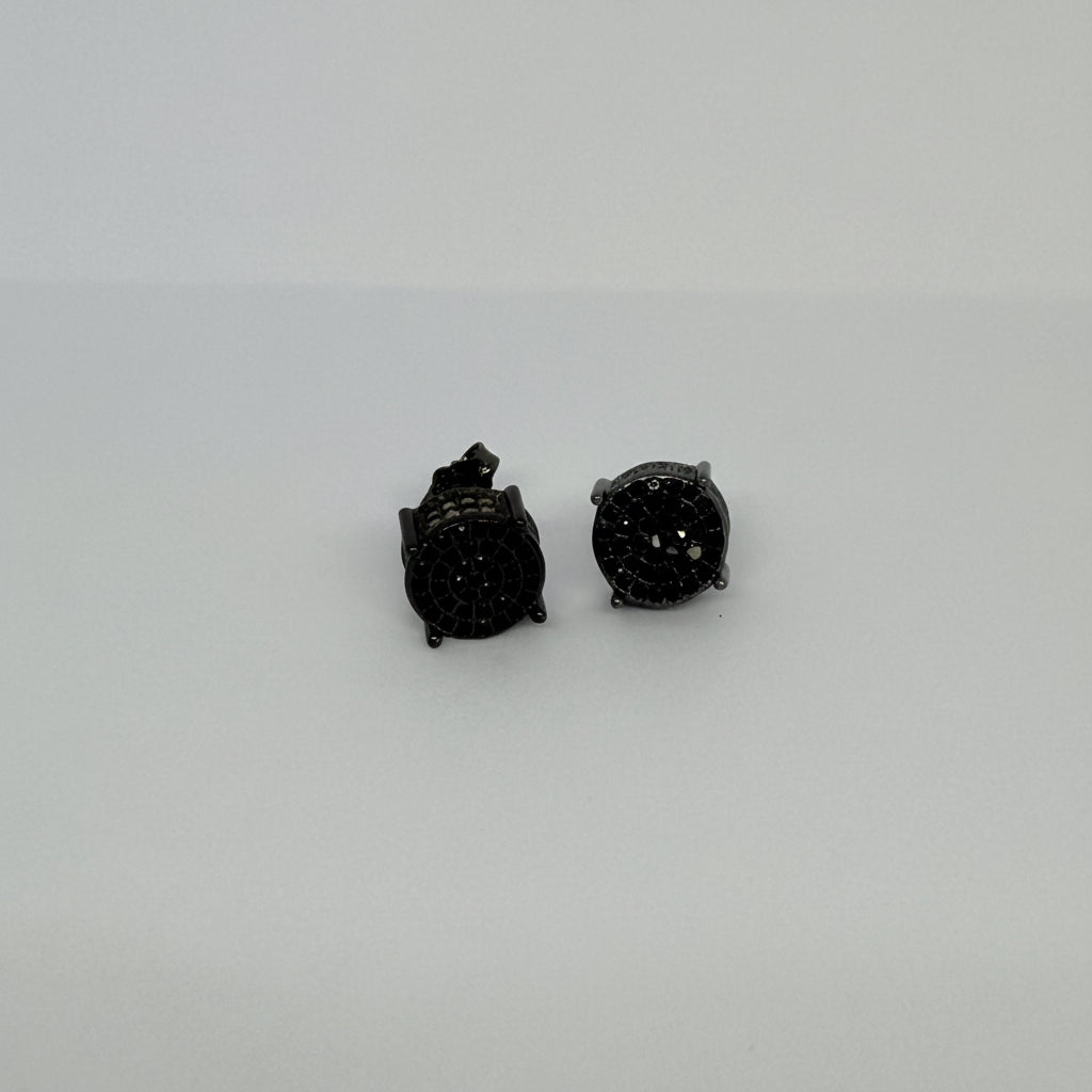 Men's Black Round Crystal Stud Earrings / Aretes de Hombre Redondos Negros con Cristales