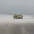 Moissanite Soleil Doré Halo Stud Earrings — Sterling Silver