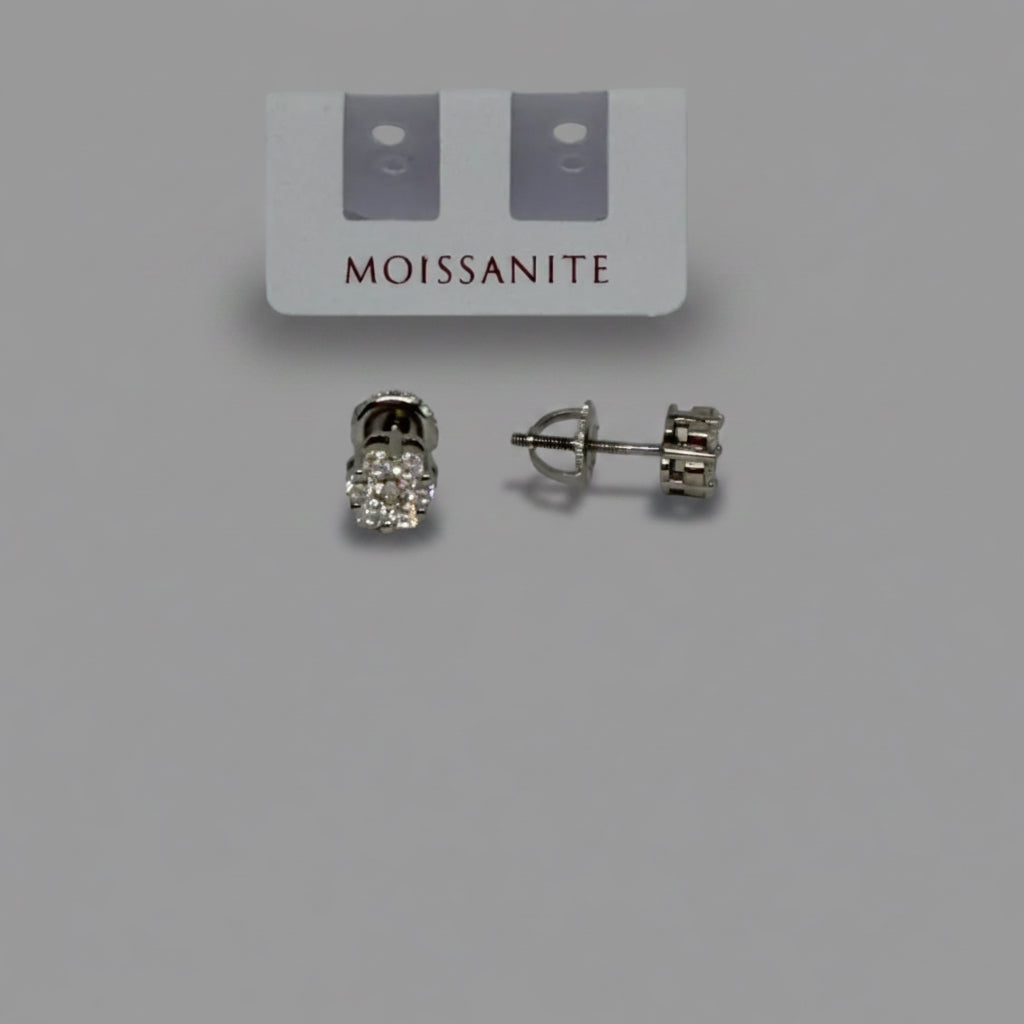 Moissanite White Cluster Stud Earrings — Sterling Silver