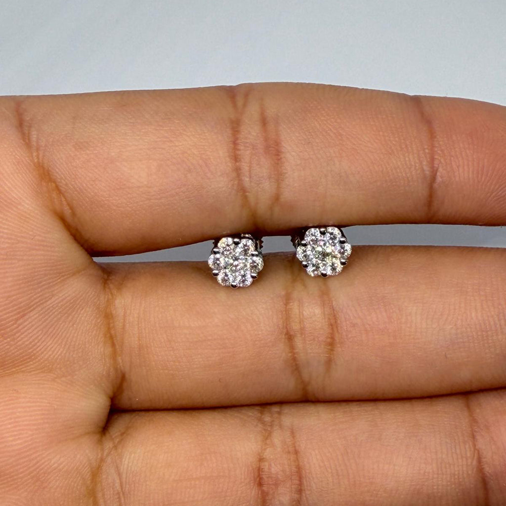 Moissanite White Cluster Stud Earrings — Sterling Silver