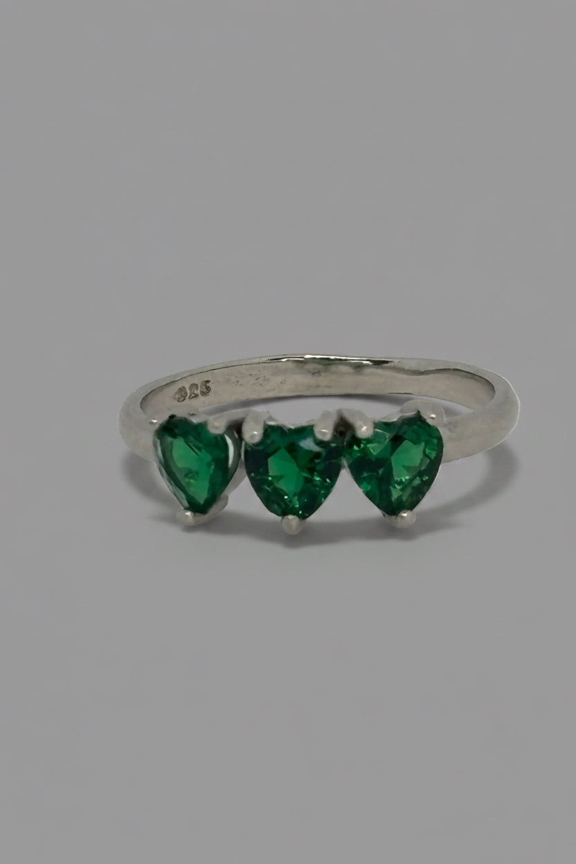 Green Hearts of Hope Ring — 925 Sterling Silver