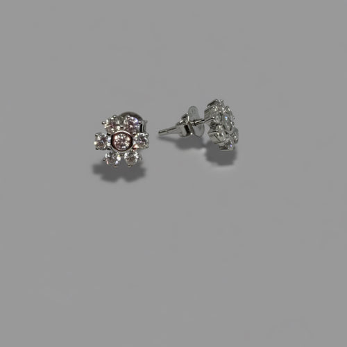 Bloom Radiance — Crystal Flower Stud Earrings — 925 Sterling Silver