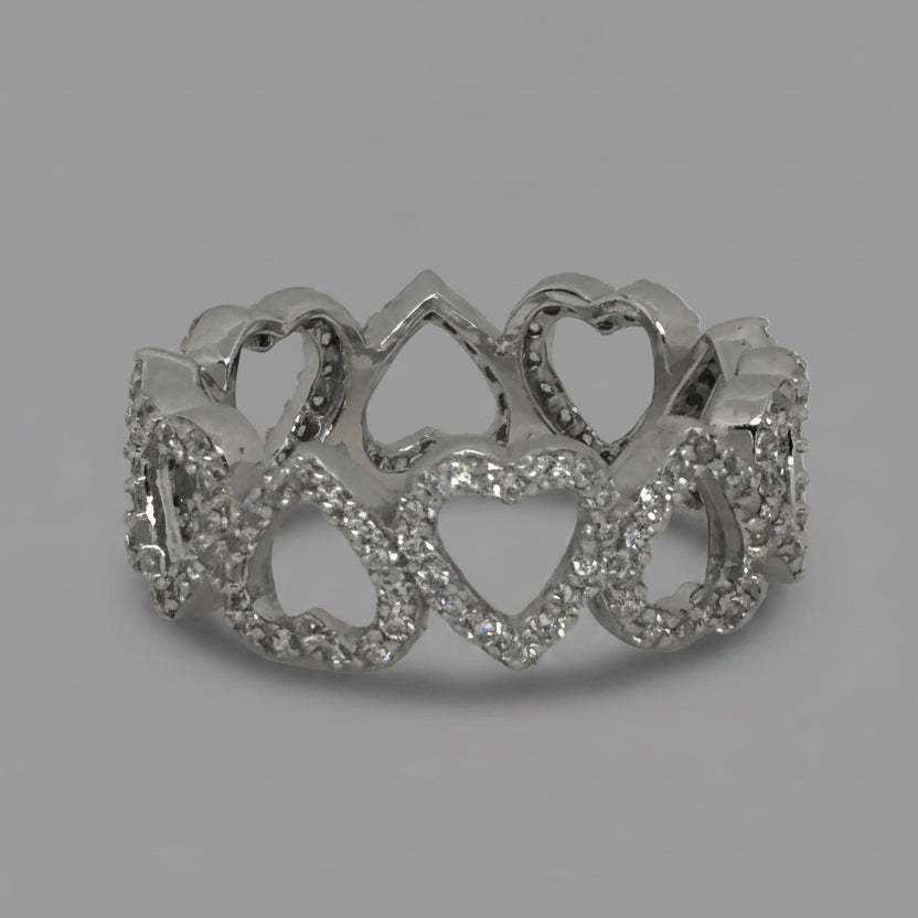 Ring of Sparkling Hearts — 925 Sterling Silver