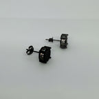 Men's Black Round Crystal Stud Earrings / Aretes de Hombre Redondos Negros con Cristales