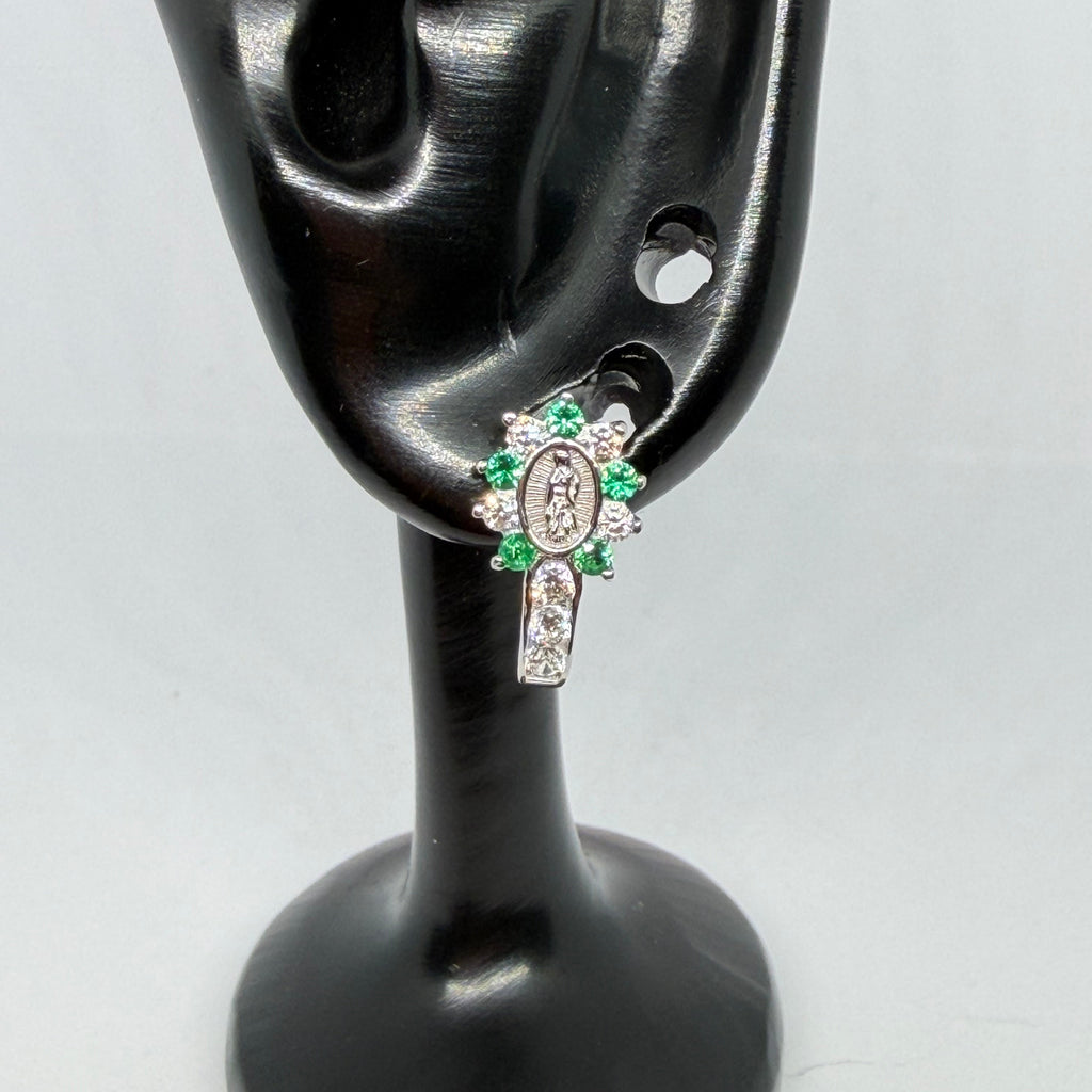 Virgin of Guadalupe Earrings – Green & Crystal / Aretes Virgen de Guadalupe – Verde y Cristal