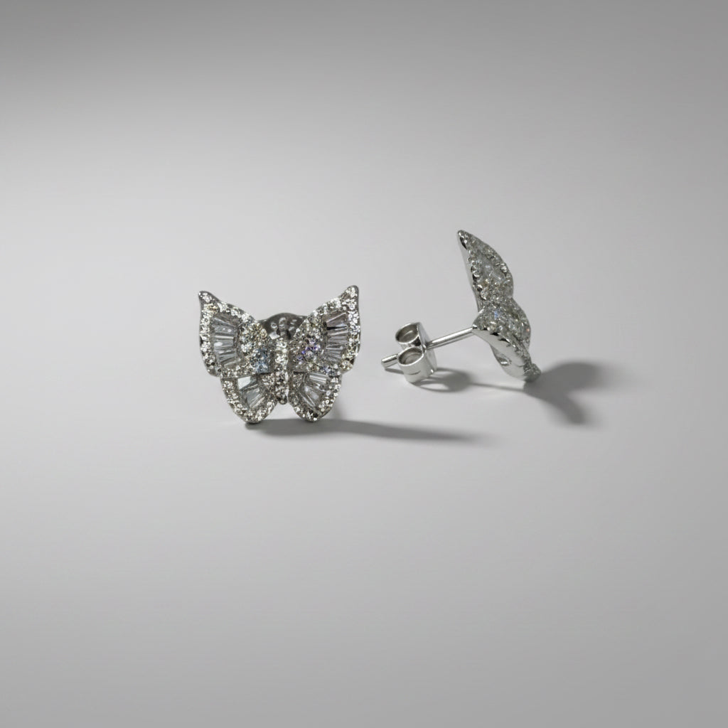 Crystal Wings — Large Baguette Butterfly Stud Earrings — 925 Sterling Silver