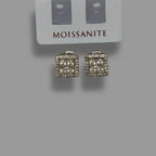Moissanite Square Halo Stud Earrings — Sterling Silver