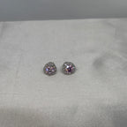 Moissanite Pink Halo Stud Earrings — Sterling Silver