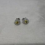 Moissanite Soleil Doré Halo Stud Earrings — Sterling Silver