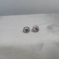 Moissanite Pink Halo Stud Earrings — Sterling Silver