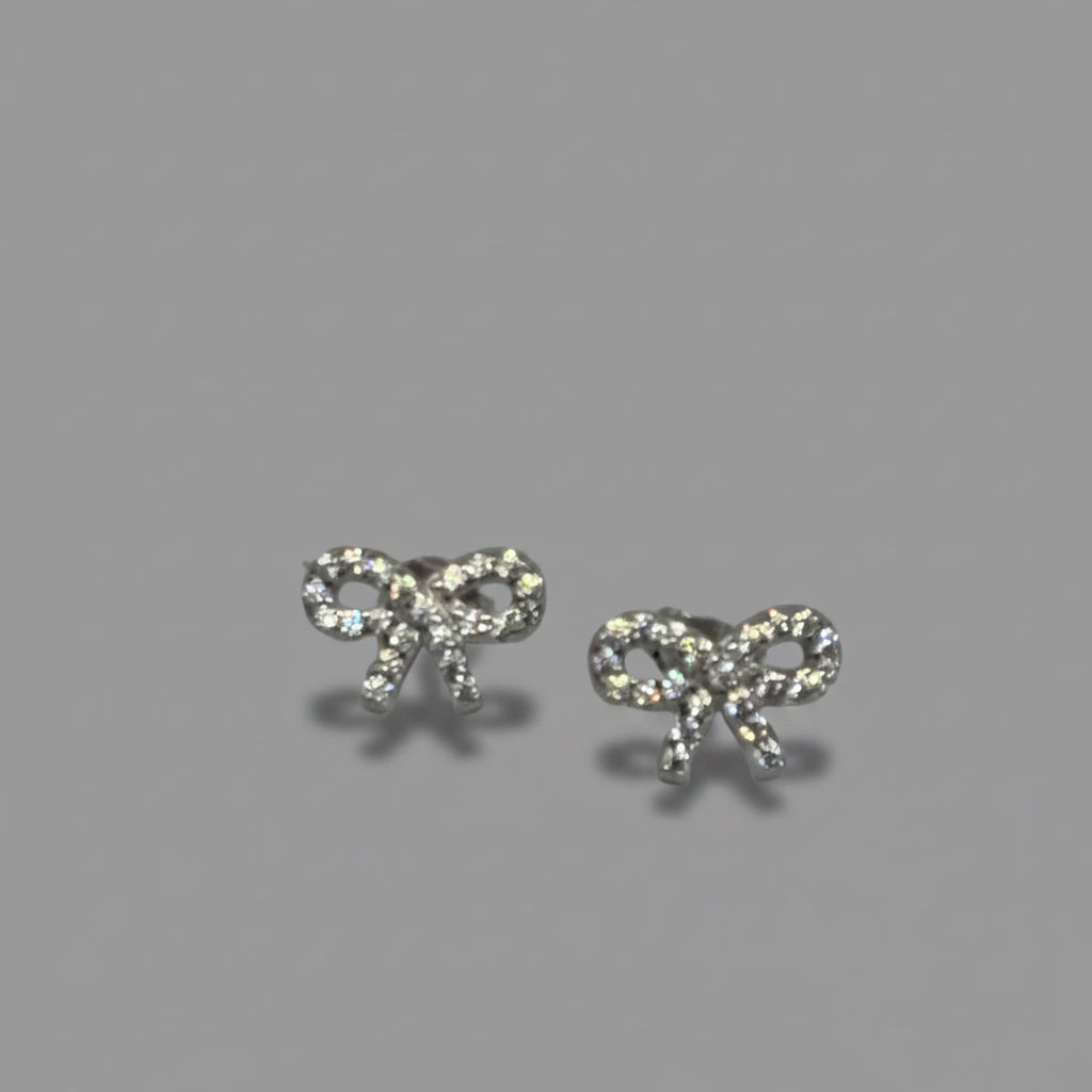 Ribbon Shine — Crystal Pavé Bow Stud Earrings — 925 Sterling Silver