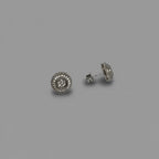 Men's Silver Round Double Halo Crystal Stud Earrings / Aretes de Hombre Redondos Doble Halo Plata